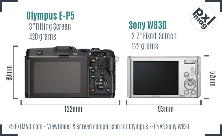 Olympus E-P5 vs Sony W830 Screen and Viewfinder comparison