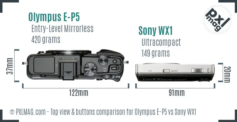 Olympus E-P5 vs Sony WX1 top view buttons comparison Olympus E-P5 vs Sony WX1 top view buttons comparison