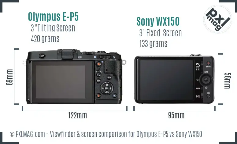 Olympus E-P5 vs Sony WX150 Screen and Viewfinder comparison