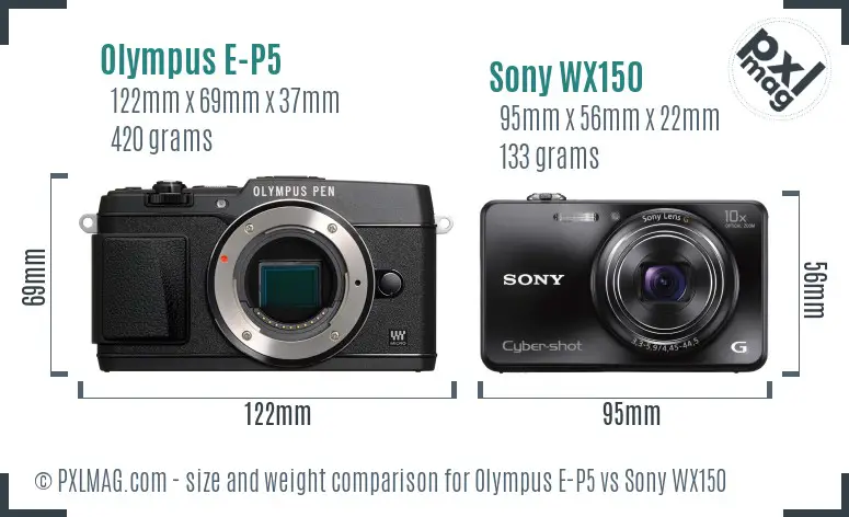 Olympus E-P5 vs Sony WX150 size comparison