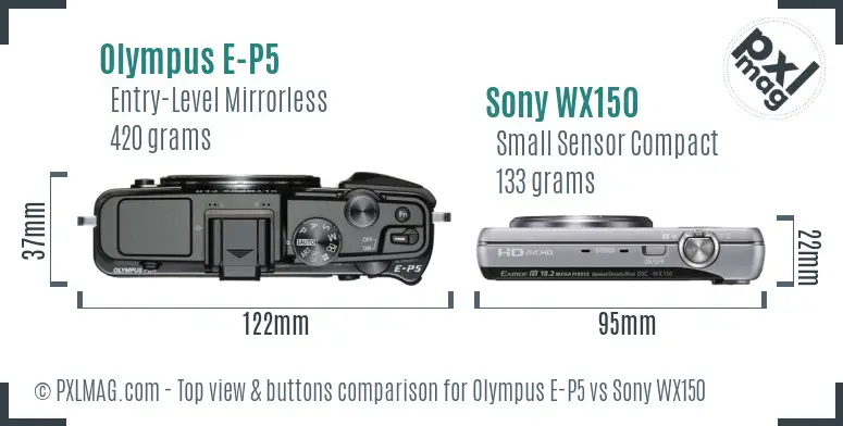 Olympus E-P5 vs Sony WX150 top view buttons comparison