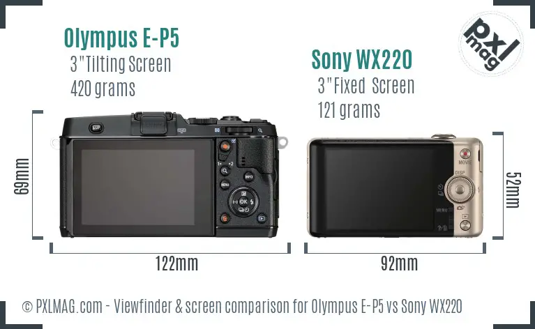 Olympus E-P5 vs Sony WX220 Screen and Viewfinder comparison Olympus E-P5 vs Sony WX220 Screen and Viewfinder comparison