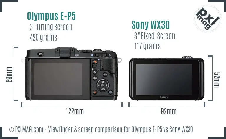 Olympus E-P5 vs Sony WX30 Screen and Viewfinder comparison