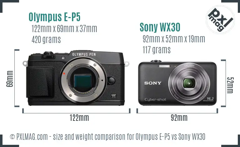 Olympus E-P5 vs Sony WX30 size comparison