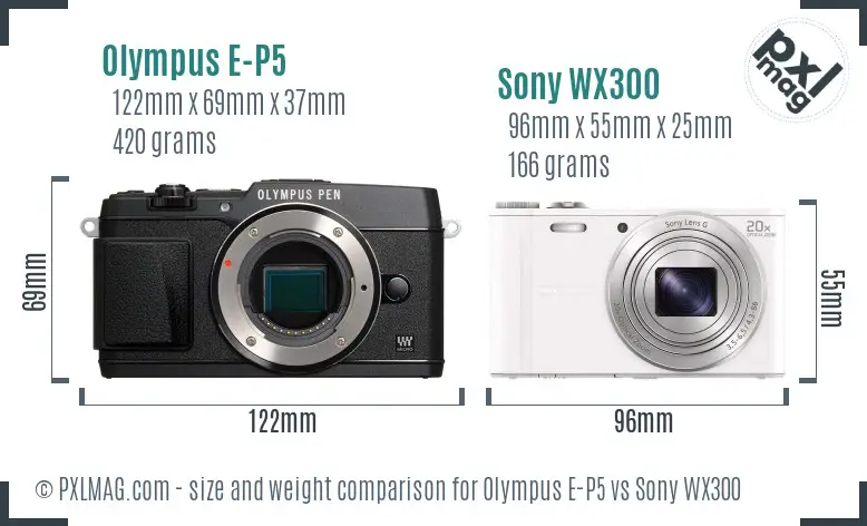 Olympus E-P5 vs Sony WX300 size comparison