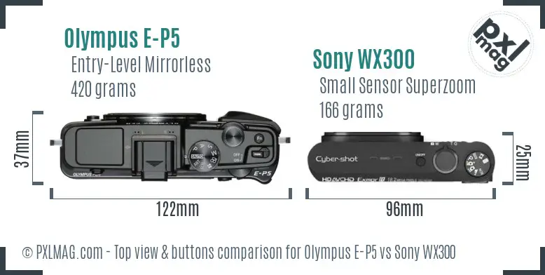 Olympus E-P5 vs Sony WX300 top view buttons comparison
