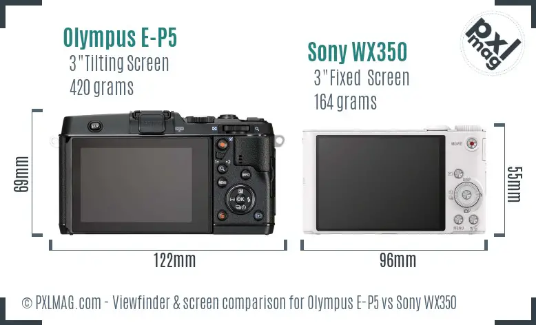 Olympus E-P5 vs Sony WX350 Screen and Viewfinder comparison