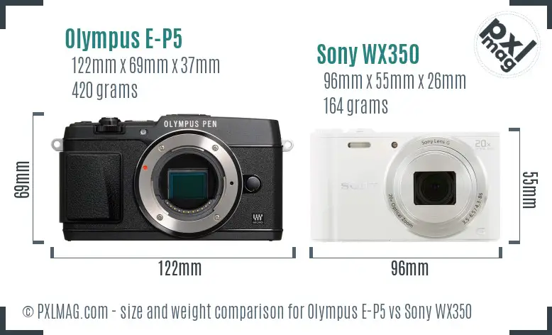 Olympus E-P5 vs Sony WX350 size comparison