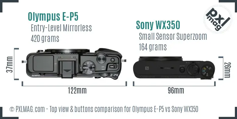 Olympus E-P5 vs Sony WX350 top view buttons comparison