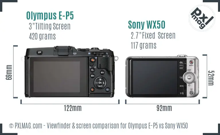 Olympus E-P5 vs Sony WX50 Screen and Viewfinder comparison Olympus E-P5 vs Sony WX50 Screen and Viewfinder comparison