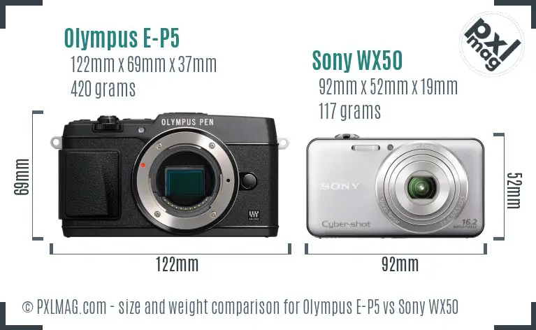 Olympus E-P5 vs Sony WX50 size comparison Olympus E-P5 vs Sony WX50 size comparison