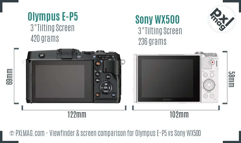 Olympus E-P5 vs Sony WX500 Screen and Viewfinder comparison