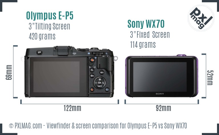 Olympus E-P5 vs Sony WX70 Screen and Viewfinder comparison