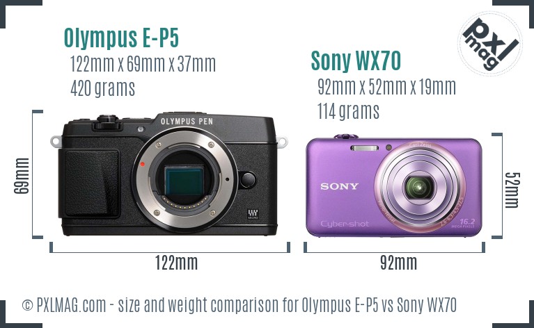 Olympus E-P5 vs Sony WX70 size comparison