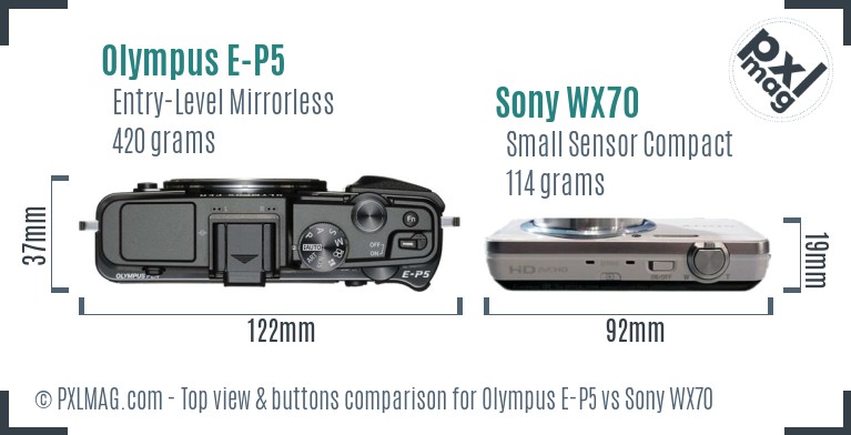 Olympus E-P5 vs Sony WX70 top view buttons comparison