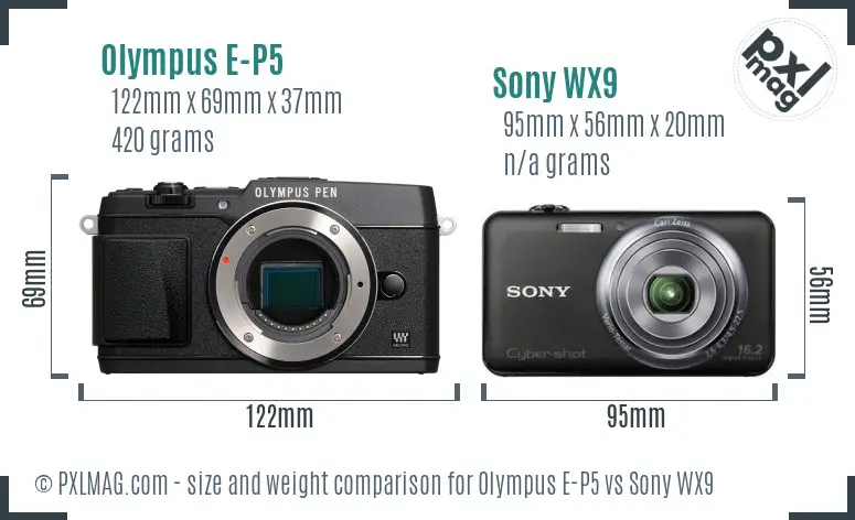 Olympus E-P5 vs Sony WX9 size comparison