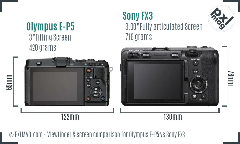 Olympus E-P5 vs Sony FX3 Screen and Viewfinder comparison Olympus E-P5 vs Sony FX3 Screen and Viewfinder comparison