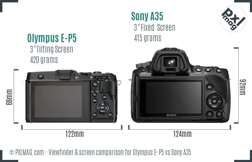 Olympus E-P5 vs Sony A35 Screen and Viewfinder comparison