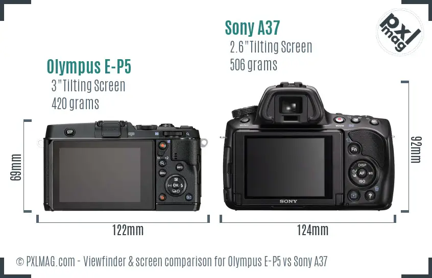 Olympus E-P5 vs Sony A37 Screen and Viewfinder comparison