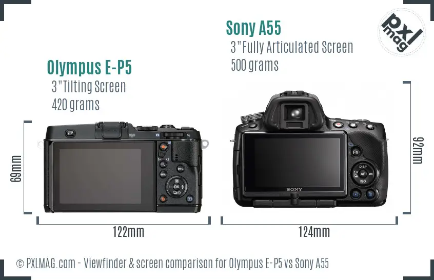 Olympus E-P5 vs Sony A55 Screen and Viewfinder comparison Olympus E-P5 vs Sony A55 Screen and Viewfinder comparison