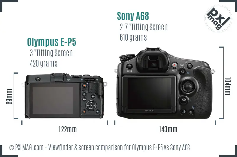 Olympus E-P5 vs Sony A68 Screen and Viewfinder comparison
