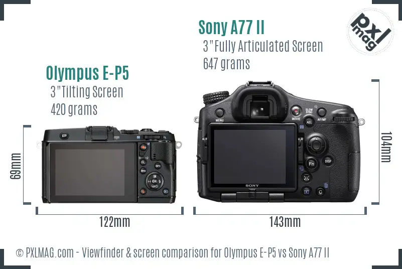 Olympus E-P5 vs Sony A77 II Screen and Viewfinder comparison