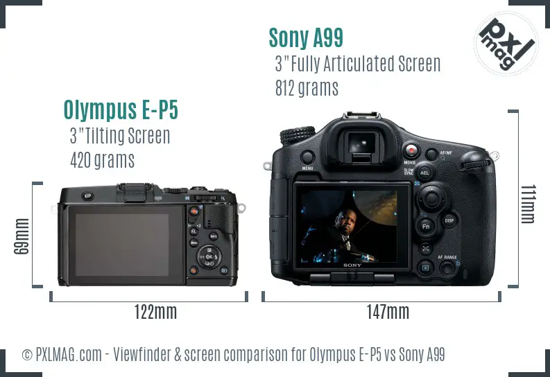 Olympus E-P5 vs Sony A99 Screen and Viewfinder comparison