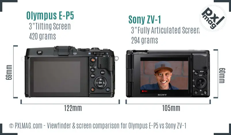Olympus E-P5 vs Sony ZV-1 Screen and Viewfinder comparison