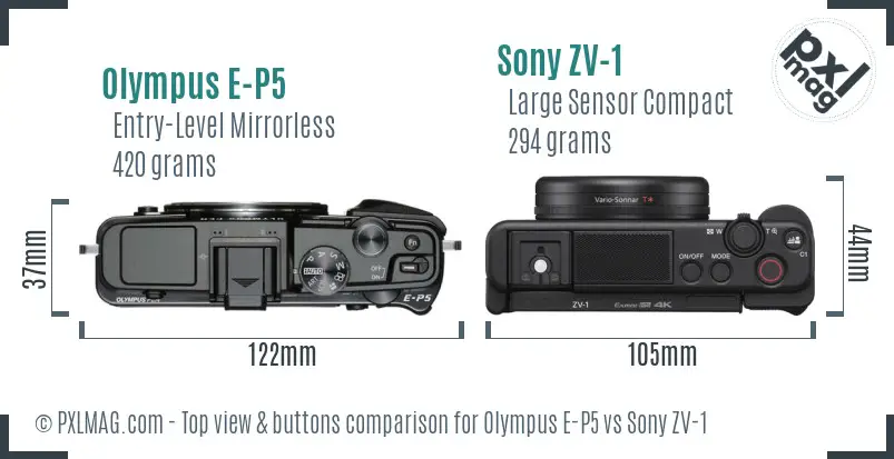 Olympus E-P5 vs Sony ZV-1 top view buttons comparison