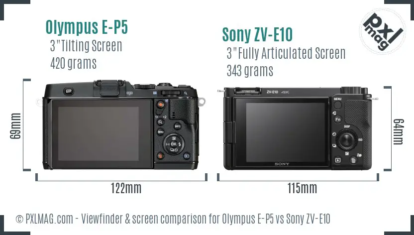 Olympus E-P5 vs Sony ZV-E10 Screen and Viewfinder comparison