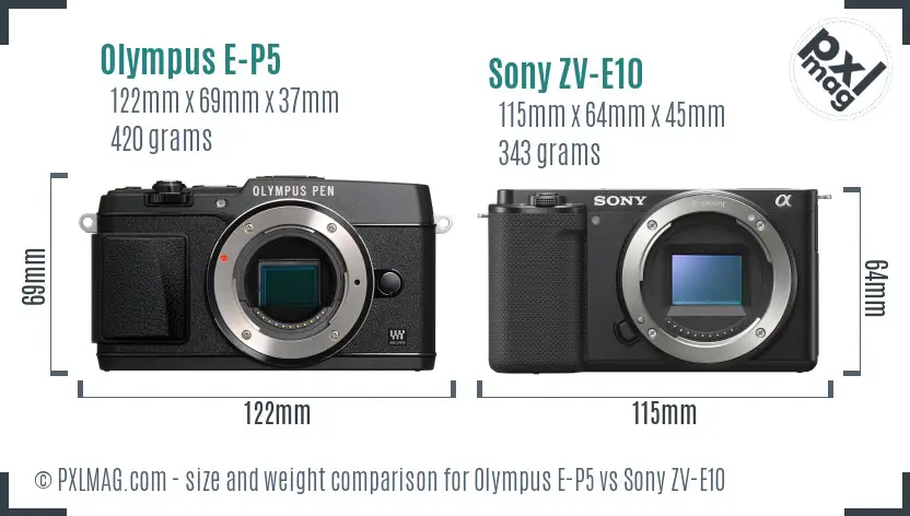 Olympus E-P5 vs Sony ZV-E10 size comparison