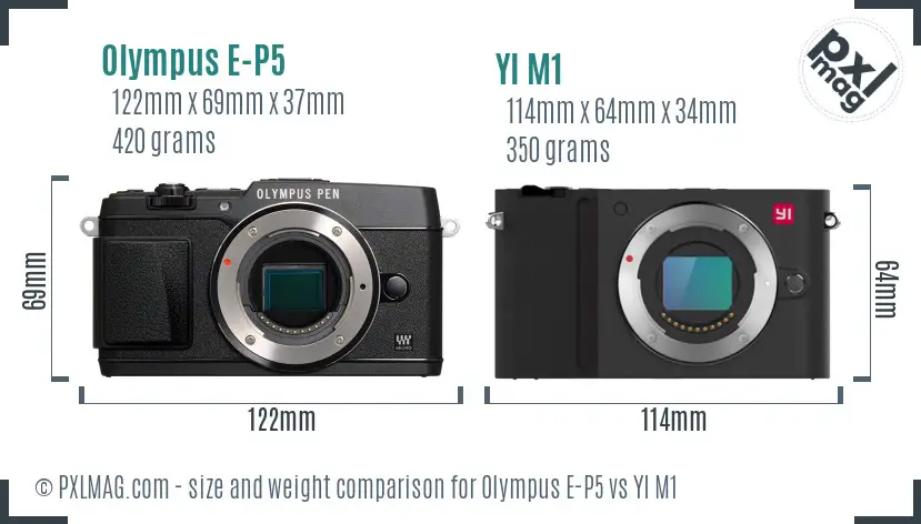 Olympus E-P5 vs YI M1 size comparison