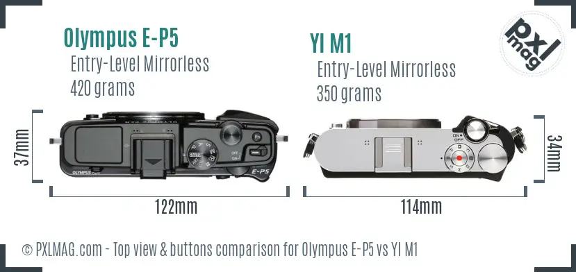 Olympus E-P5 vs YI M1 top view buttons comparison