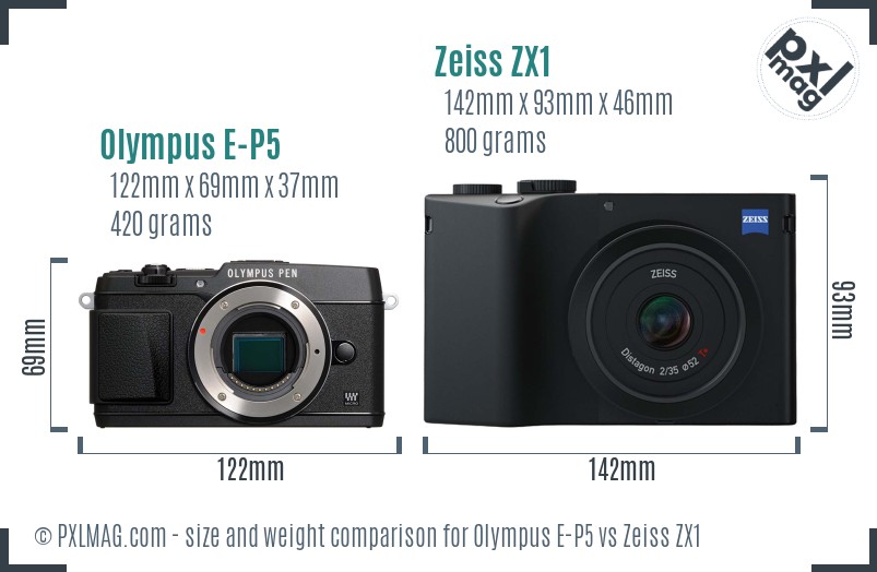 Olympus E-P5 vs Zeiss ZX1 size comparison