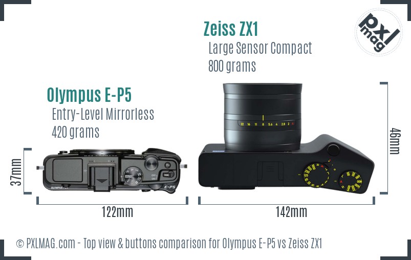 Olympus E-P5 vs Zeiss ZX1 top view buttons comparison