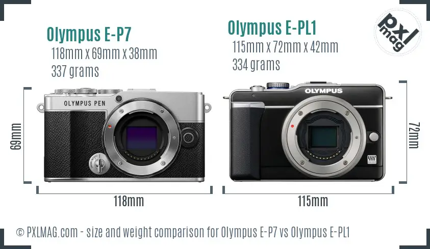 Olympus E-P7 vs Olympus E-PL1 size comparison