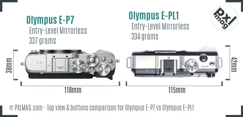 Olympus E-P7 vs Olympus E-PL1 top view buttons comparison