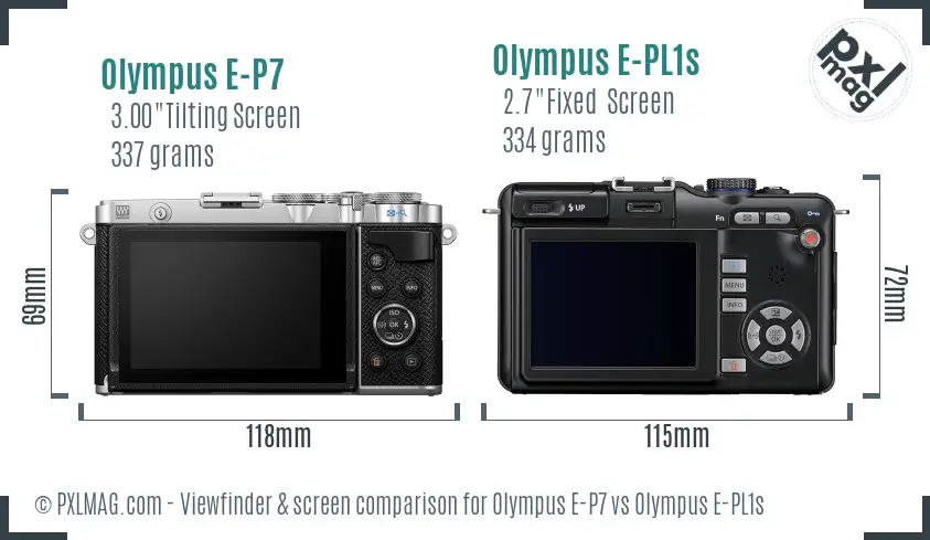 Olympus E-P7 vs Olympus E-PL1s Screen and Viewfinder comparison