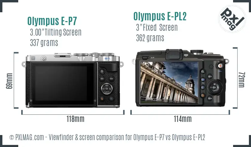 Olympus E-P7 vs Olympus E-PL2 Screen and Viewfinder comparison