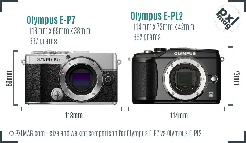 Olympus E-P7 vs Olympus E-PL2 size comparison