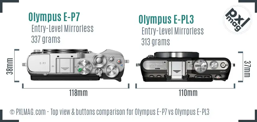 Olympus E-P7 vs Olympus E-PL3 top view buttons comparison
