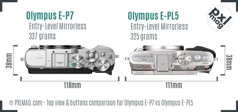 Olympus E-P7 vs Olympus E-PL5 top view buttons comparison
