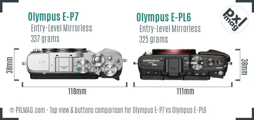Olympus E-P7 vs Olympus E-PL6 top view buttons comparison
