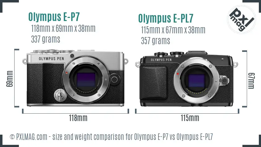 Olympus E-P7 vs Olympus E-PL7 size comparison