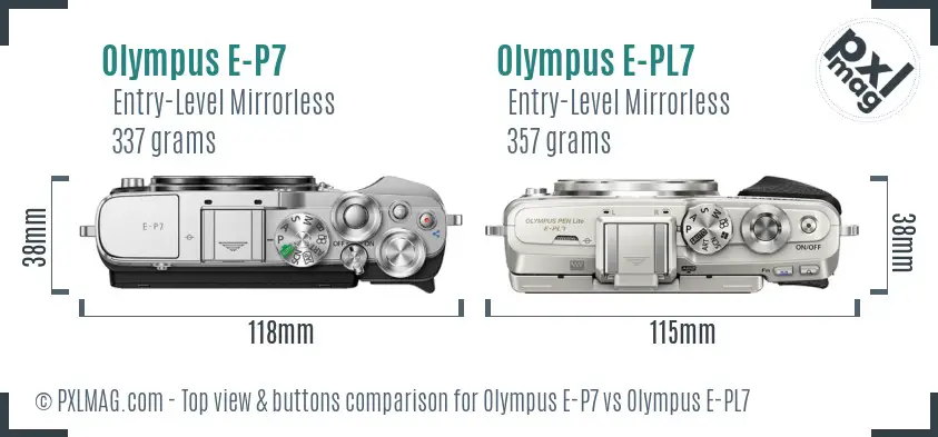 Olympus E-P7 vs Olympus E-PL7 top view buttons comparison