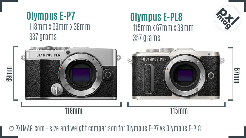 Olympus E-P7 vs Olympus E-PL8 size comparison