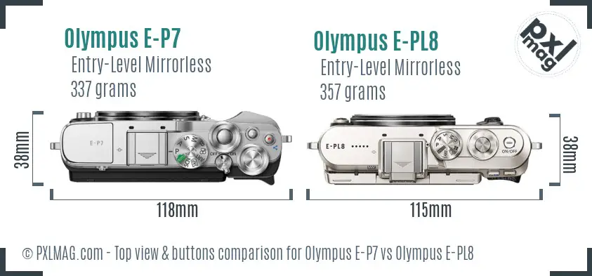 Olympus E-P7 vs Olympus E-PL8 top view buttons comparison