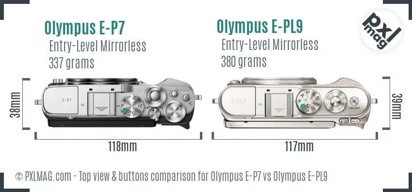 Olympus E-P7 vs Olympus E-PL9 top view buttons comparison