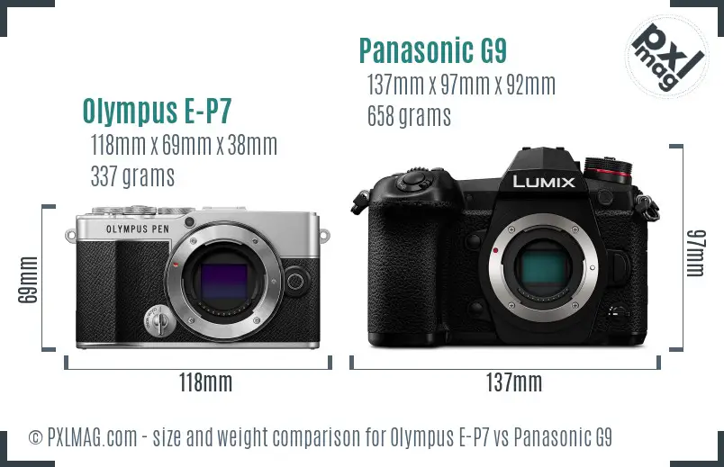 Olympus E-P7 vs Panasonic G9 size comparison Olympus E-P7 vs Panasonic G9 size comparison
