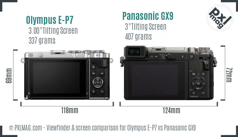 Olympus E-P7 vs Panasonic GX9 Screen and Viewfinder comparison